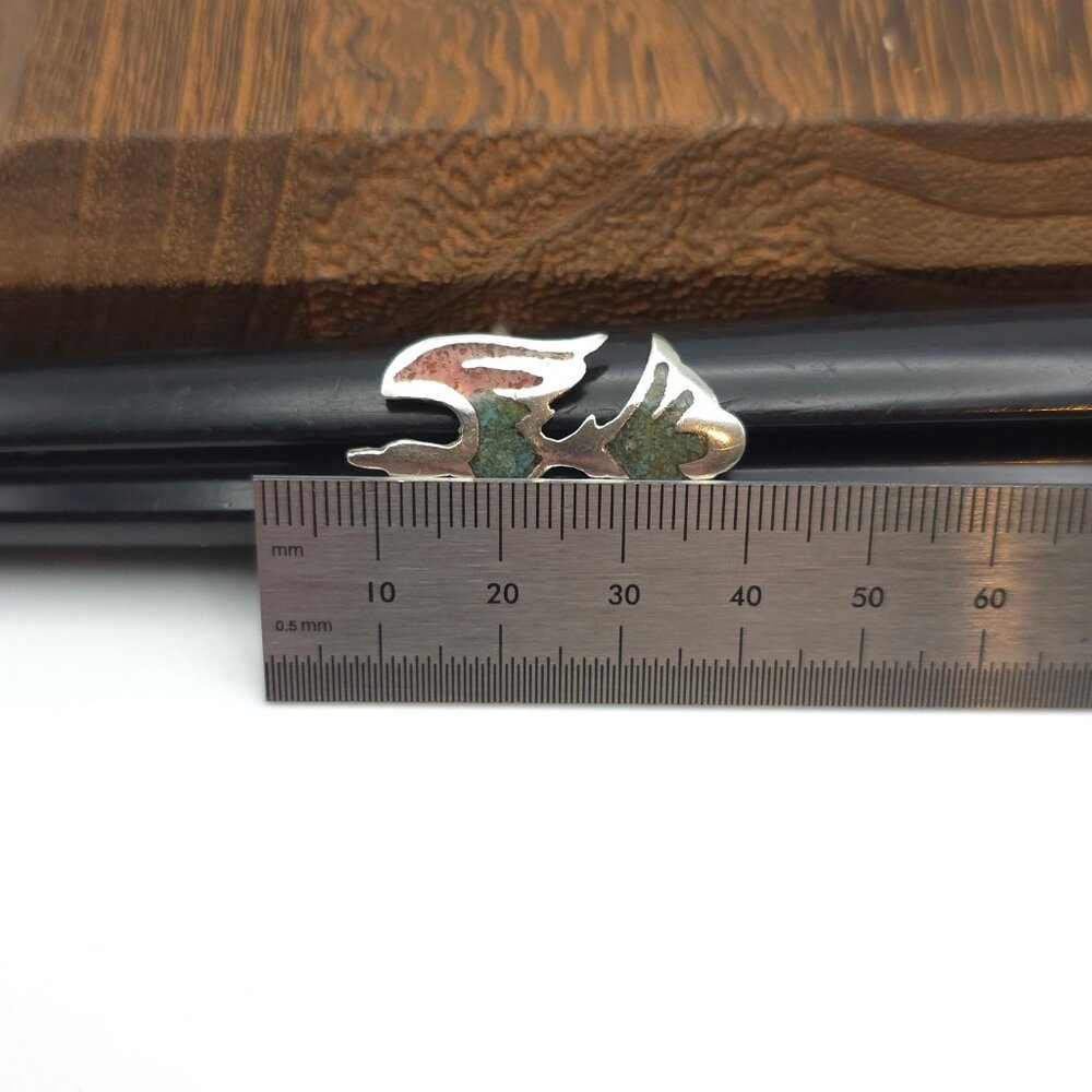 Size 9 Sterling Silver Native Turquoise And Coral Bird Band Ring A301 - Picture 6 of 7